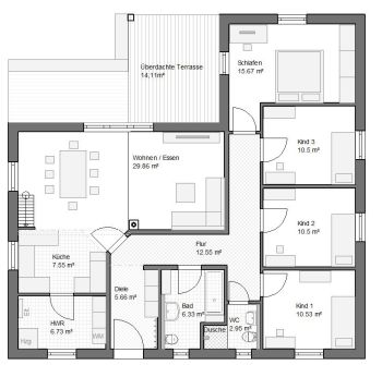 Winkelbungalow 118qm 5Zimmer Hems Grundriss EG