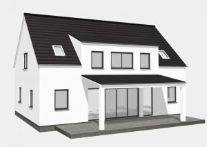 Stadvilla Satteldach zwei Gauben 162qm Grundriss Ansicht Hintern Terrasse