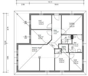 BGXL4 Winkelbungalow Grundriss 107qm 4 Zimmer Terrasse