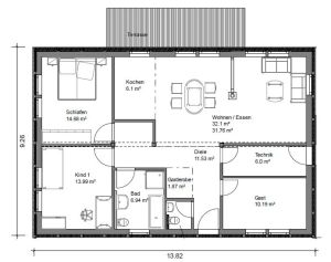 BGX12 Bungalow Grundriss 106qm 4Zimmer