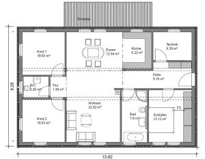 BGX11 Bungalow Grundriss daenisch 106qm 4Zimmer